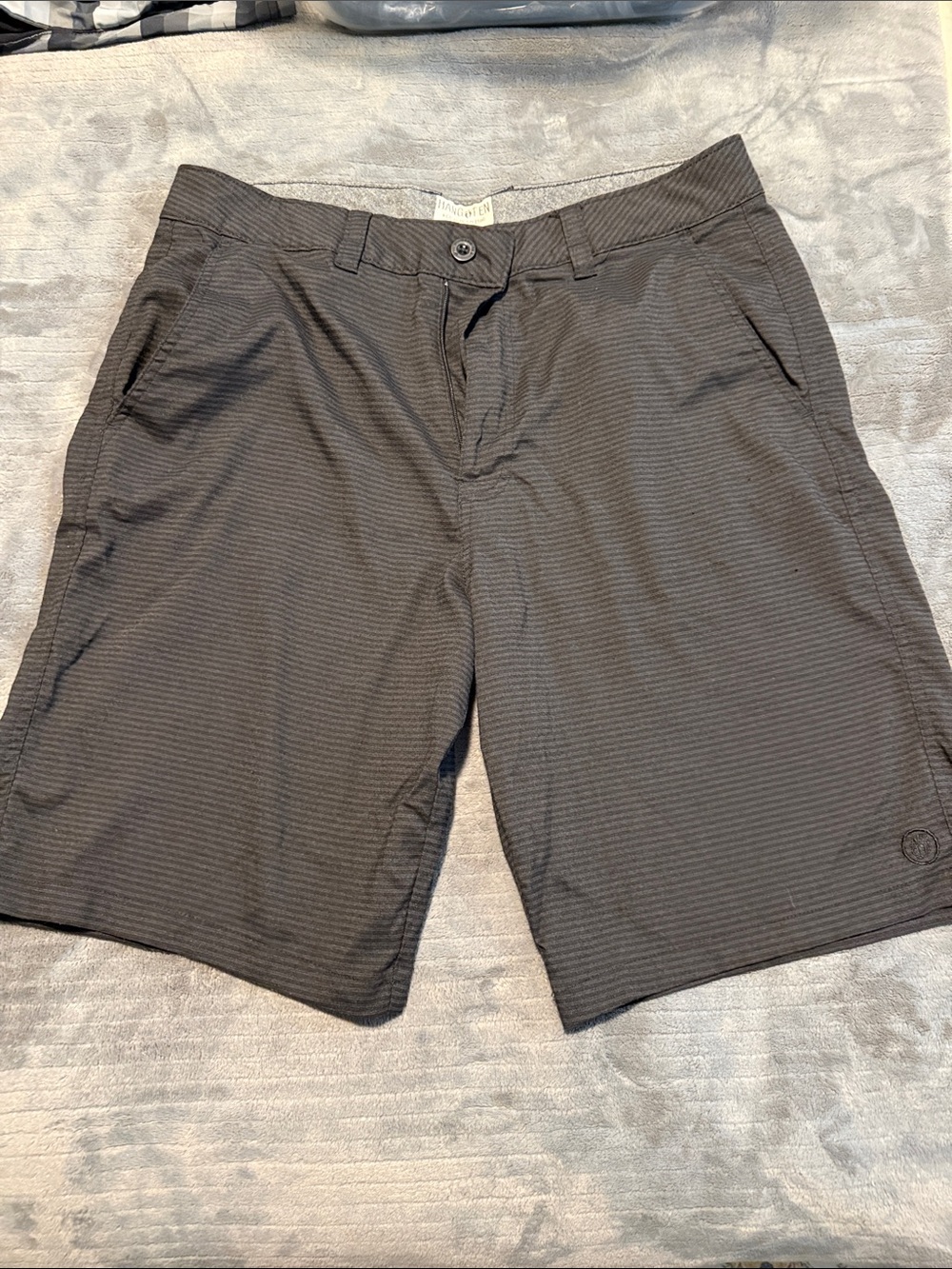 Hang Ten Men's Black Subtle-Stripe Flat Front Shorts